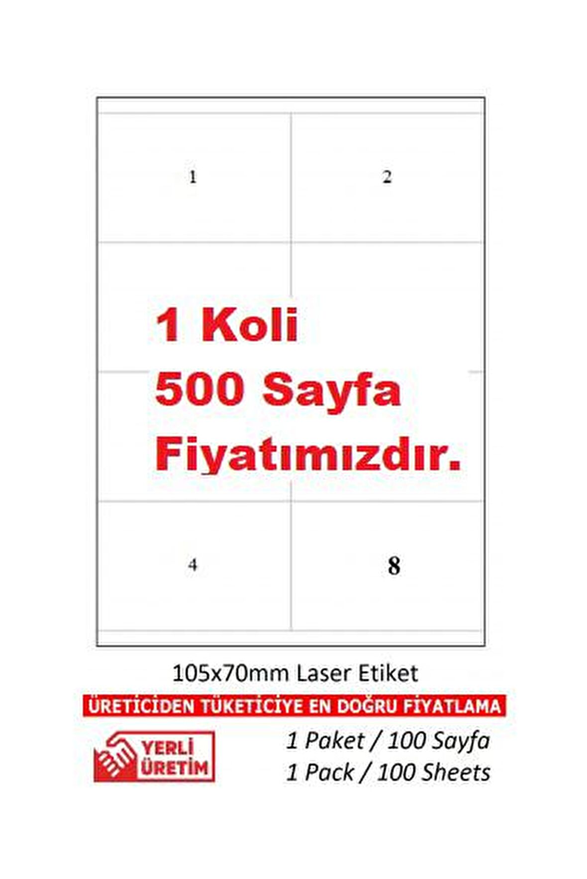 A1Etiket Tw-2208 500 A4 Lazer Etiket 105 x 70 mm Etiket  A4 Sayfada 8 Etiket